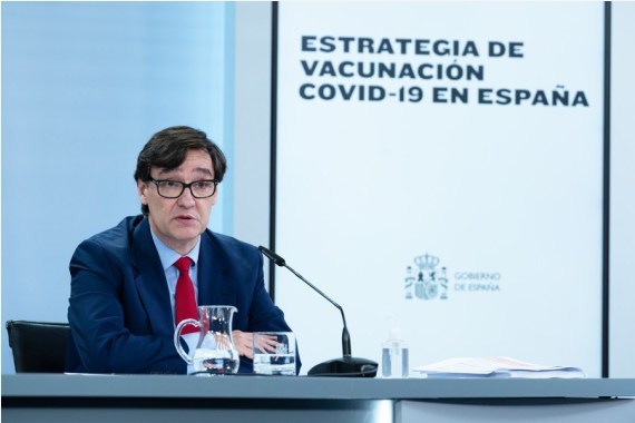 Menteri Kesehatan Spanyol Salvador Illa menghadiri sebuah konferensi pers mengenai rencana vaksinasi COVID-19 di Madrid, pada 24 November 2020. (Xinhua/Borja Puig de la Bellacasa)