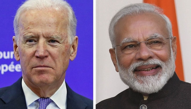 Foto kombinasi berikut menunjukkan Presiden Amerika Serikat Joe Biden (kiri) dan Perdana Menteri India Narendra Modi. (Xinhua)