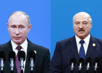 Presiden Rusia Vladimir Putin dan Presiden Belarus Alexander Lukashenko.