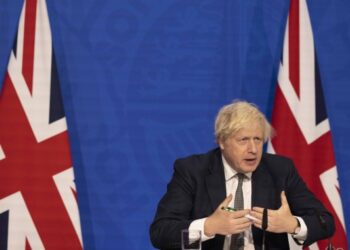 Perdana Menteri Inggris Boris Johnson menghadiri KTT virtual para pemimpin G7 di London, Inggris, pada 24 Agustus 2021. (Xinhua/Downing Street No. 10/Simon Dawson)