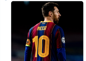 Tangkapan layar dari akun Twitter resmi FC Barcelona tentang pengumuman kepergian Messi.
