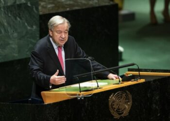 Sekretaris Jenderal Perserikatan Bangsa-Bangsa (PBB) Antonio Guterres berpidato dalam sidang Majelis Umum PBB di markas besar PBB di New York pada 21 September 2021. (Xinhua/Wang Ying)