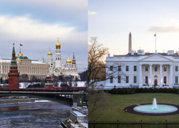Foto dokumentasi Xinhua ini menunjukkan Kremlin di Moskow dan Gedung Putih di Washington DC.