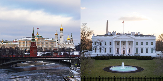 Foto dokumentasi Xinhua ini menunjukkan Kremlin di Moskow dan Gedung Putih di Washington DC.