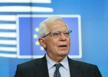 Perwakilan Tinggi Uni Eropa (UE) untuk Urusan Luar Negeri dan Kebijakan Keamanan Josep Borrell berbicara pada konferensi pers setelah konferensi video para menteri luar negeri Uni Eropa tentang situasi Timur Tengah di markas besar Uni Eropa di Brussel, Belgia, pada 18 Mei 2021. (Xinhua/Uni Eropa)