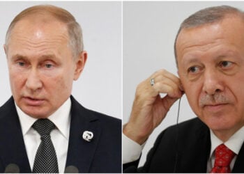 Foto Presiden Rusia Vladimir Putin dan Presiden Turki Recep Tayyip Erdogan