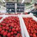 Seorang staf toko swalayan menyusun tomat ceri di Kota Zunhua, Tangshan, Provinsi Hebei, China utara, pada 9 Agustus 2021. (Xinhua/Liu Mancang)