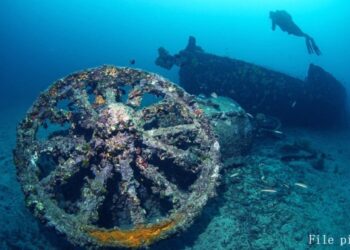 Foto dokumen yang diabadikan pada September 2011 ini menunjukkan bangkai kapal Perang Dunia I di Gallipoli Historical Underwater Park di Provinsi Canakkale, Turki. (Xinhua/Gallipoli Historical Underwater Park)   
