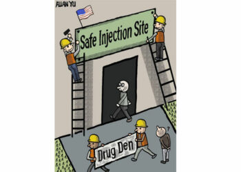 Kartun: Amerika Serikat akan membuka lokasi yang diawasi untuk obat-obatan terlarang. (Xinhua/Yu Aicen)