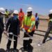 Para pejabat dari Kementerian Pekerjaan dan Transportasi Namibia dan China Gezhouba Group Corporation di Namibia melakukan peletakan batu pertama untuk proyek rehabilitasi dan perbaikan jalur kereta api antara Walvis Bay dan Arandis di Arandis, Namibia barat, pada 30 November 2020. (Xinhua/Sun Yumo)