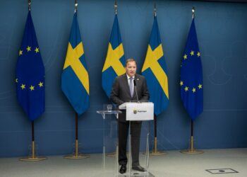 Perdana Menteri Swedia Stefan Lofven menghadiri konferensi pers setelah kalah dalam voting mosi tidak percaya di Stockholm, Swedia, pada 21 Juni 2021. (Xinhua/Regeringskansliet/Ninni Andersson)