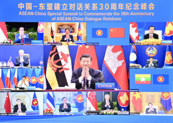 Presiden China Xi Jinping memimpin Konferensi Tingkat Tinggi (KTT) Khusus ASEAN-China untuk Memperingati 30 Tahun Hubungan Dialog ASEAN-China via tautan video di Beijing, ibu kota China, pada 22 November 2021. (Xinhua/Li Xiang)