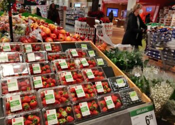 Para konsumen berbelanja di sebuah pasar swalayan di Mississauga, Ontario, Kanada, pada 17 November 2021. (Xinhua/Zou Zheng)