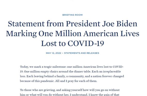 Foto hasil tangkapan layar yang diambil dari situs web Gedung Putih menunjukkan pernyataan Presiden AS Joe Biden yang mengatakan satu juta warga Amerika yang meninggal akibat COVID-19 merupakan "tonggak sejarah yang tragis." (Xinhua)