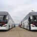 Para staf memeriksa bagian luar bus yang akan diekspor di Jiangxi Kama Business Bus Co., Ltd. di Zona Pengembangan Ekonomi dan Teknologi Nanchang di Nanchang, Provinsi Jiangxi, China timur, pada 19 Februari 2020. (Xinhua/Wan Xiang)