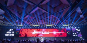 HARBIN, Foto yang diabadikan pada 10 Agustus 2022 ini menunjukkan upacara pembukaan ajang Konvensi 5G Dunia 2022 di Harbin, ibu kota Provinsi Heilongjiang, China timur laut. Konvensi 5G Dunia 2022 dibuka di Harbin pada Rabu (10/8). (Xinhua/Zhang Tao)