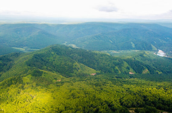 HOHHOT, Foto dari udara yang diabadikan pada 24 Juli 2022 ini menunjukkan area hutan di Arxan, Hinggan, Daerah Otonom Mongolia Dalam, China utara. (Xinhua/Peng Yuan)