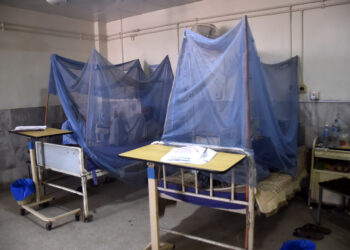 PESHAWAR, Sejumlah pasien yang terinfeksi demam berdarah dengue (DBD) dirawat di dalam kelambu di sebuah rumah sakit di Peshawar, Pakistan, pada 23 September 2022. Penyebaran penyakit DBD terus berlanjut di Pakistan dengan lebih dari 1.000 kasus baru dilaporkan. (Xinhua/Saeed Ahmad)