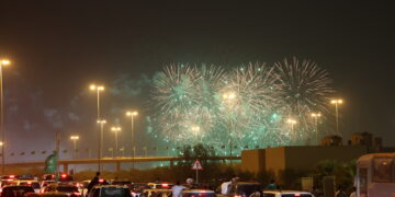 RIYADH, Pertunjukan kembang api digelar untuk merayakan Hari Nasional Arab Saudi di Riyadh, Arab Saudi, pada 23 September 2022. (Xinhua/Wang Haizhou)