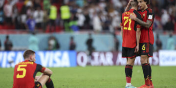AL RAYYAN, Sejumlah pemain Belgia bereaksi setelah pertandingan Grup F antara Kroasia melawan Belgia di Piala Dunia FIFA 2022 di Stadion Ahmad Bin Ali di Al Rayyan, Qatar, pada 1 Desember 2022. (Xinhua/Li Ming)