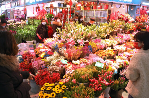 SHENYANG, Orang-orang memilih bunga jelang Festival Musim Semi di sebuah pasar bunga di Shenyang, Provinsi Liaoning, China timur laut, pada 18 Januari 2023. Festival Musim Semi atau Tahun Baru Imlek tahun ini jatuh pada 22 Januari. (Xinhua/Yao Jianfeng)
