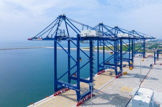 LAGOS, Foto yang diabadikan pada 23 Januari 2023 ini menunjukkan fasilitas di Pelabuhan Laut Dalam Lekki di Lagos, Nigeria. Upacara peresmian operasi komersial Pelabuhan Laut Dalam Lekki yang dibangun China digelar pada Senin (23/1). (Xinhua/Tope Ayoku)